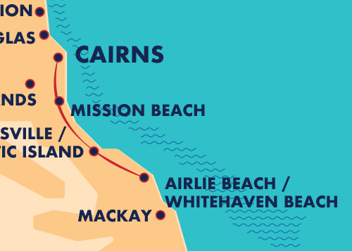 Map Cairns < > Airlie Beach journey
