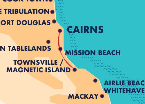 Map Cairns < > Townsville journey