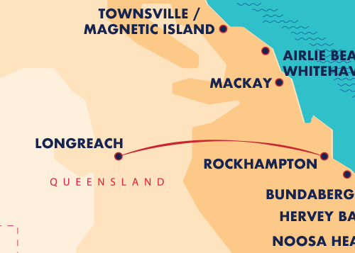 Map Rockhampton < > Longreach journey
