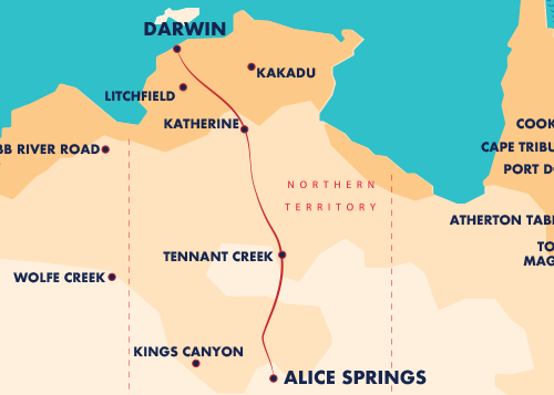 Map of the Alice Springs < > Darwin Journey