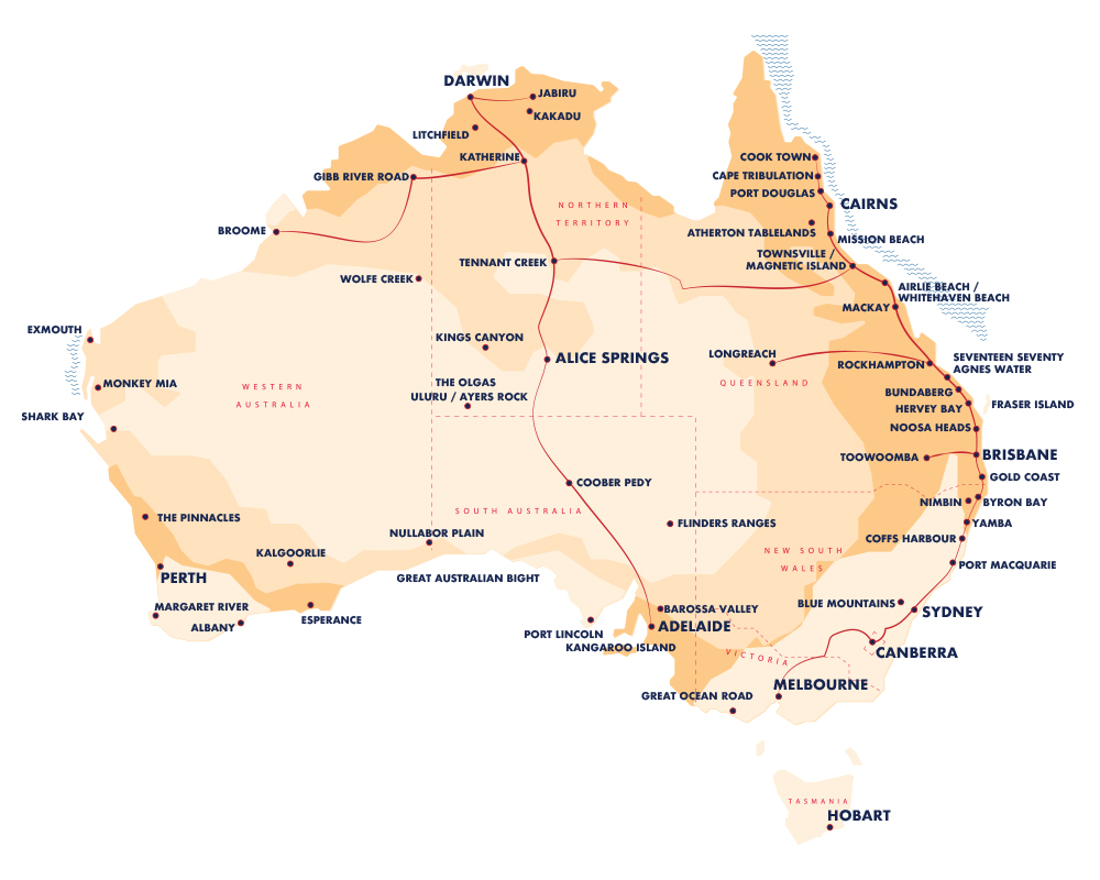 Greyhound Coaches Network Map of Australia