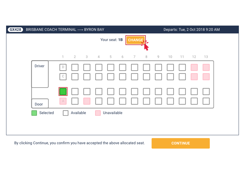 Step 1 seat selection diagram
