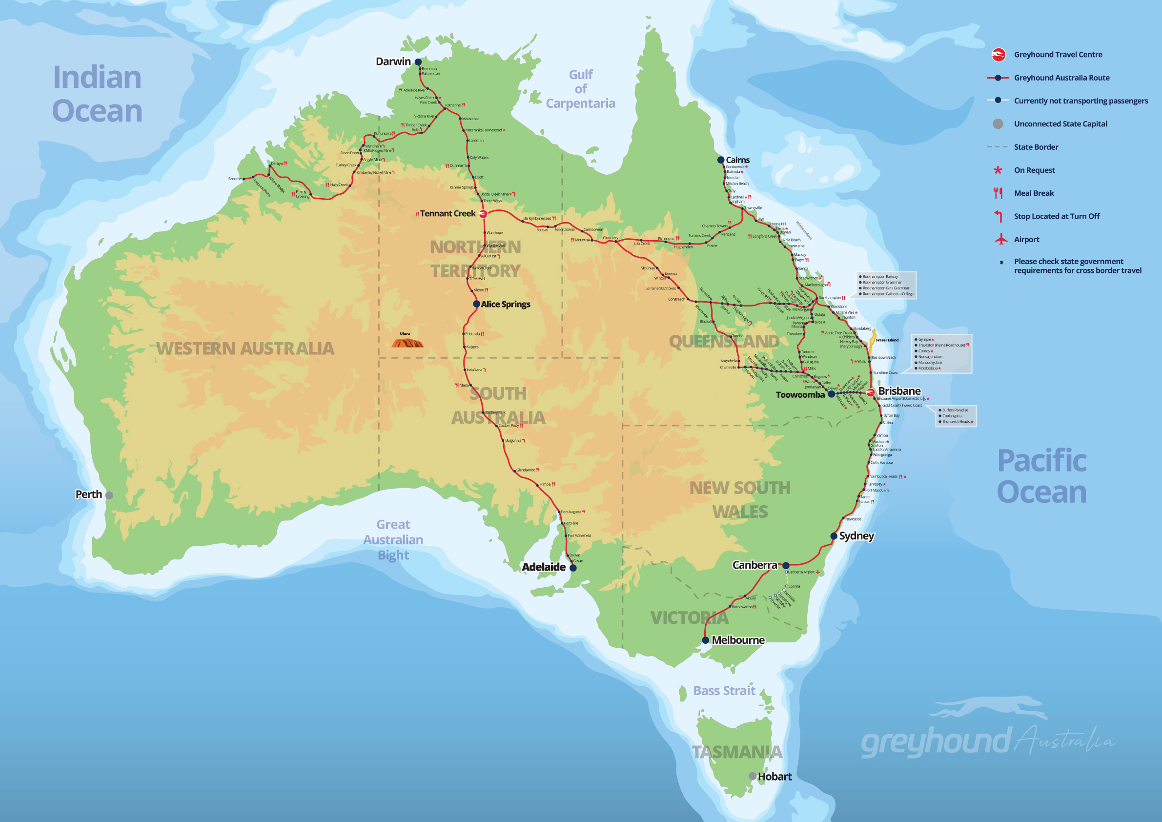 Greyhound Australia Network Map - effective 29 April 2022