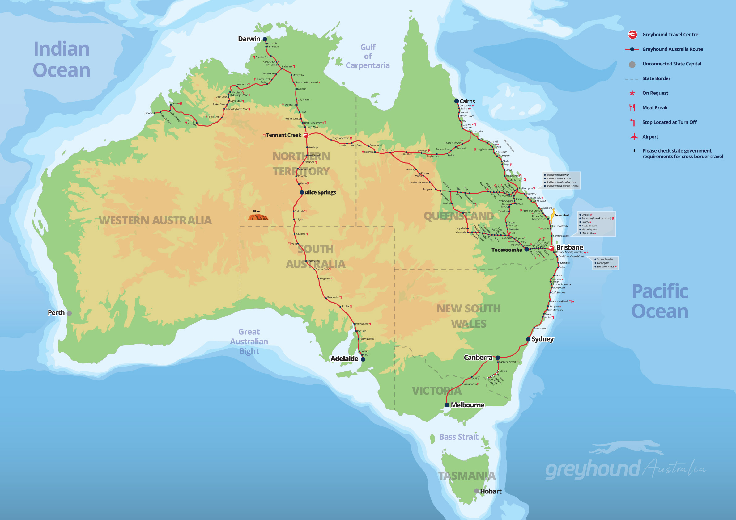 Greyhound Australia Network Map - effective 29 April 2022