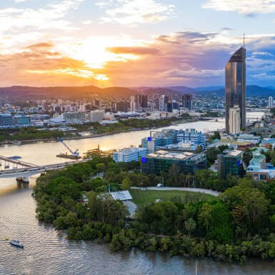 Brisbane Skyline at Sunset overlooking Brisbane River