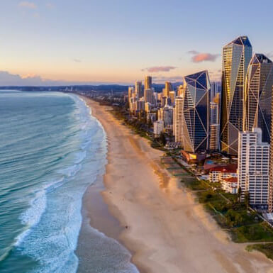 Aerial View of Gold Coast at sunset