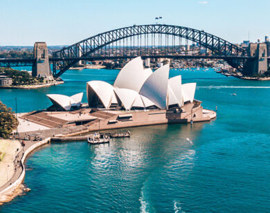 Sydney Opera House and Sydney Harbour Bridge Aerial View