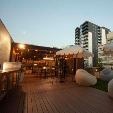 Rooftop lounge at a Drifter accommodation.