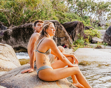 People at a water hole.