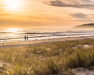 Sunset on Byron Bay beach.