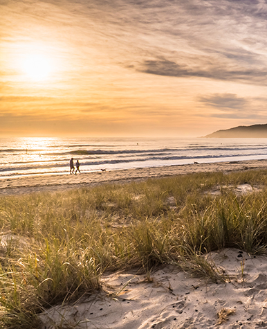 Sunset on Byron Bay beach.