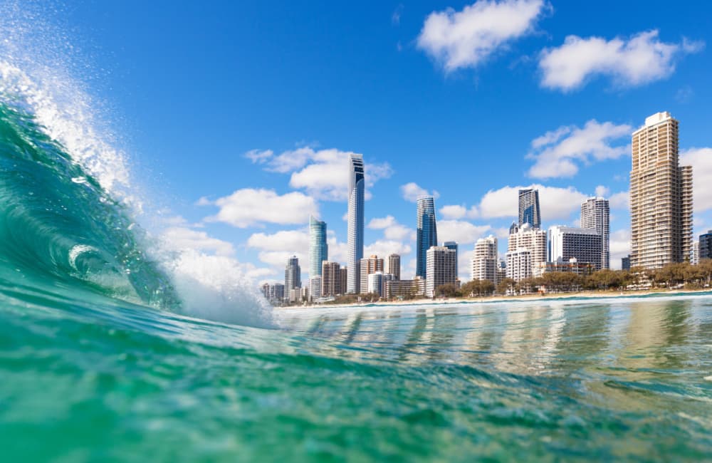 Photo of a wave crashing off the coast of Surfers Paradise.
